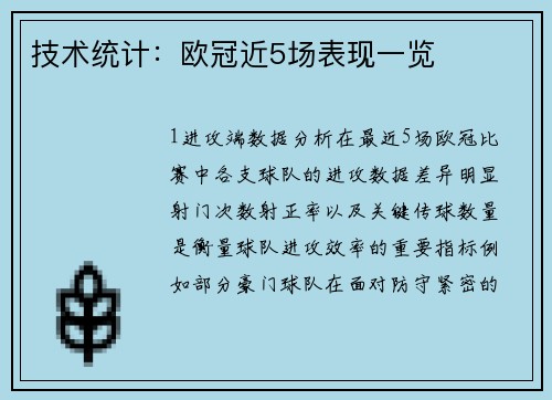技术统计：欧冠近5场表现一览