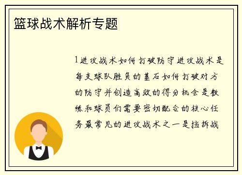 篮球战术解析专题