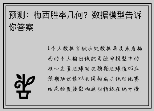 预测：梅西胜率几何？数据模型告诉你答案